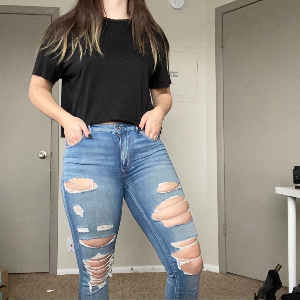 cute distressed blue ripped jeans american eagle